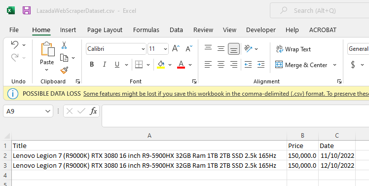 output csv